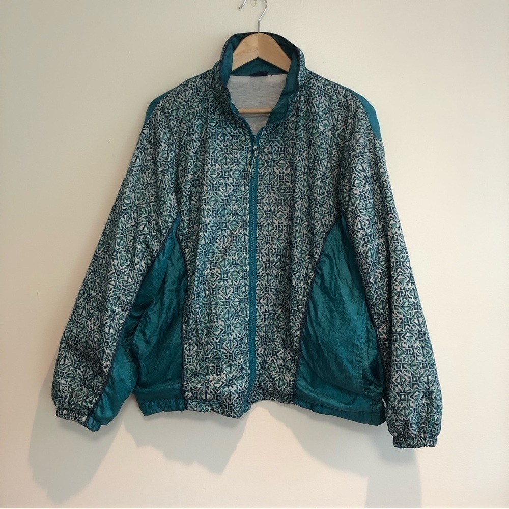 90S Windbreak Vintage teal print zip up